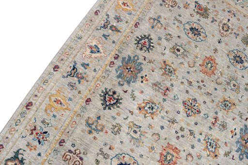 Backside of handmade New Farahan rug showing knot structure and weave density