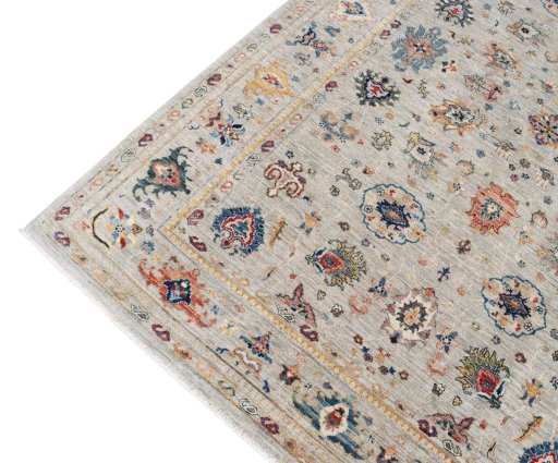 Full view of New Farahan rug from Pakistan, 221 × 165 cm in Gray tones