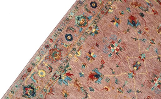 Backside of handmade New Farahan rug showing knot structure and weave density