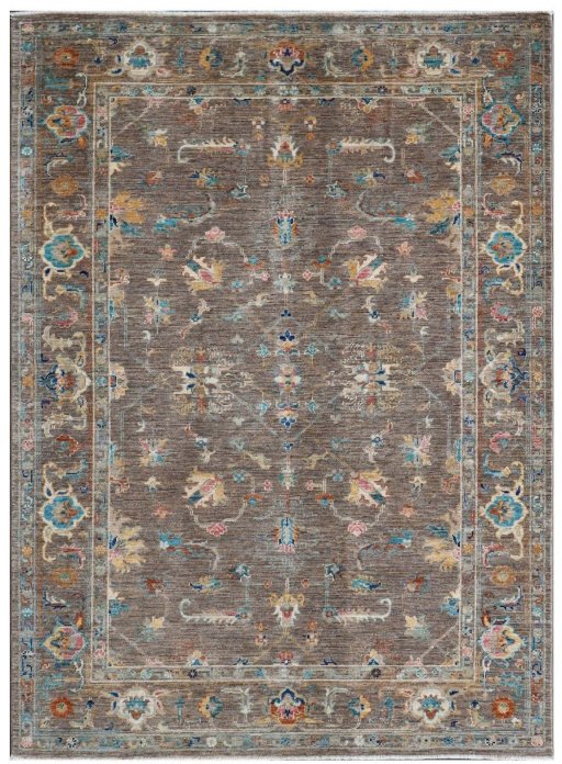Full view of New Farahan rug from Pakistan, 209 × 152 cm in Brown tones
