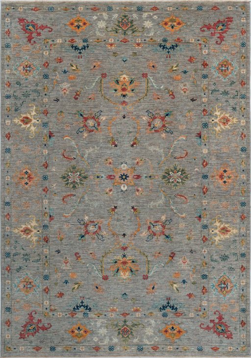 Full view of New Farahan rug from Pakistan, 240 × 168 cm in Gray tones