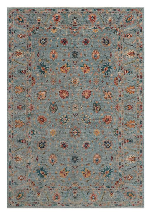 Full view of New Farahan rug from Pakistan, 360 × 243 cm in Blue tones