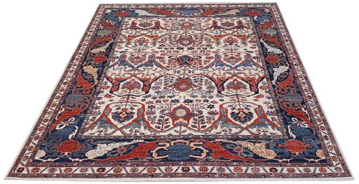 Corner detail of New Farahan rug showing border pattern and Wool pile