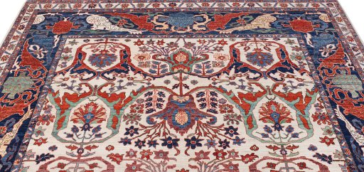 Backside of handmade New Farahan rug showing knot structure and weave density