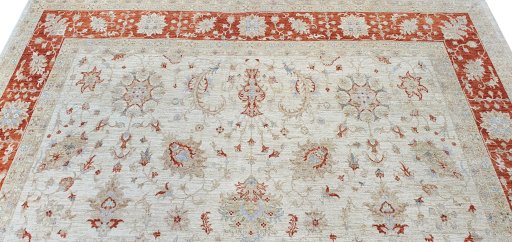 Backside of handmade New Farahan rug showing knot structure and weave density
