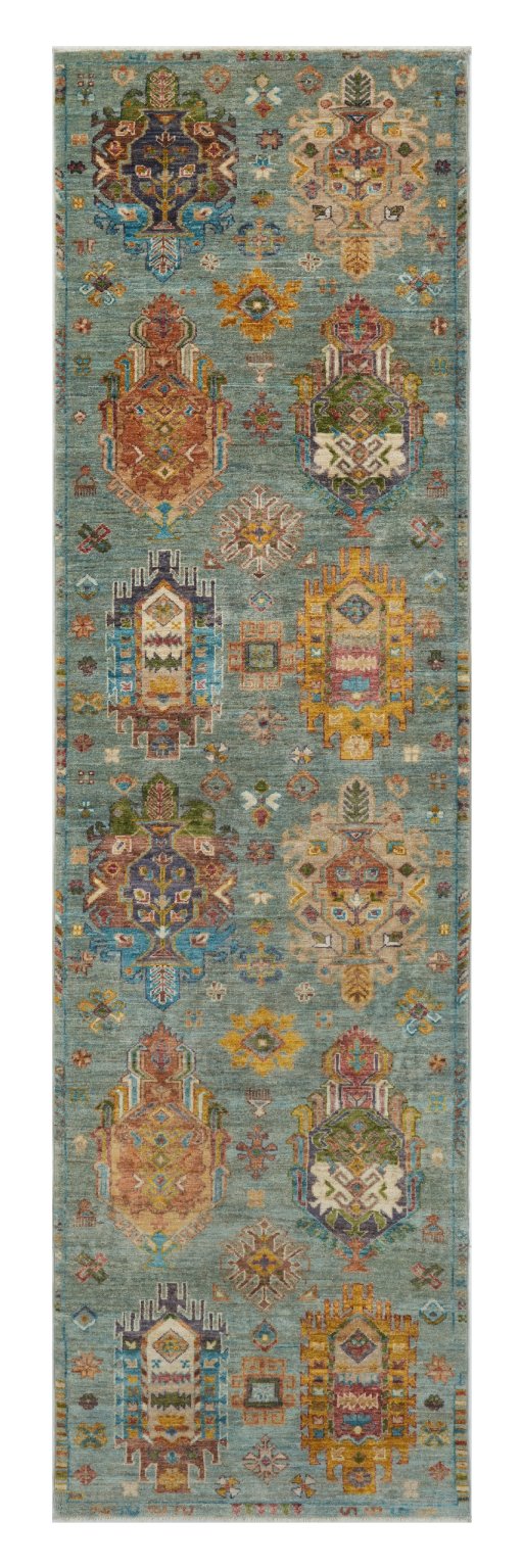 Full view of New Farahan rug from Pakistan, 290 × 80 cm in Blue tones
