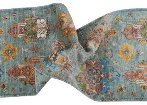 Full view of New Farahan rug from Pakistan, 290 × 80 cm in Blue tones