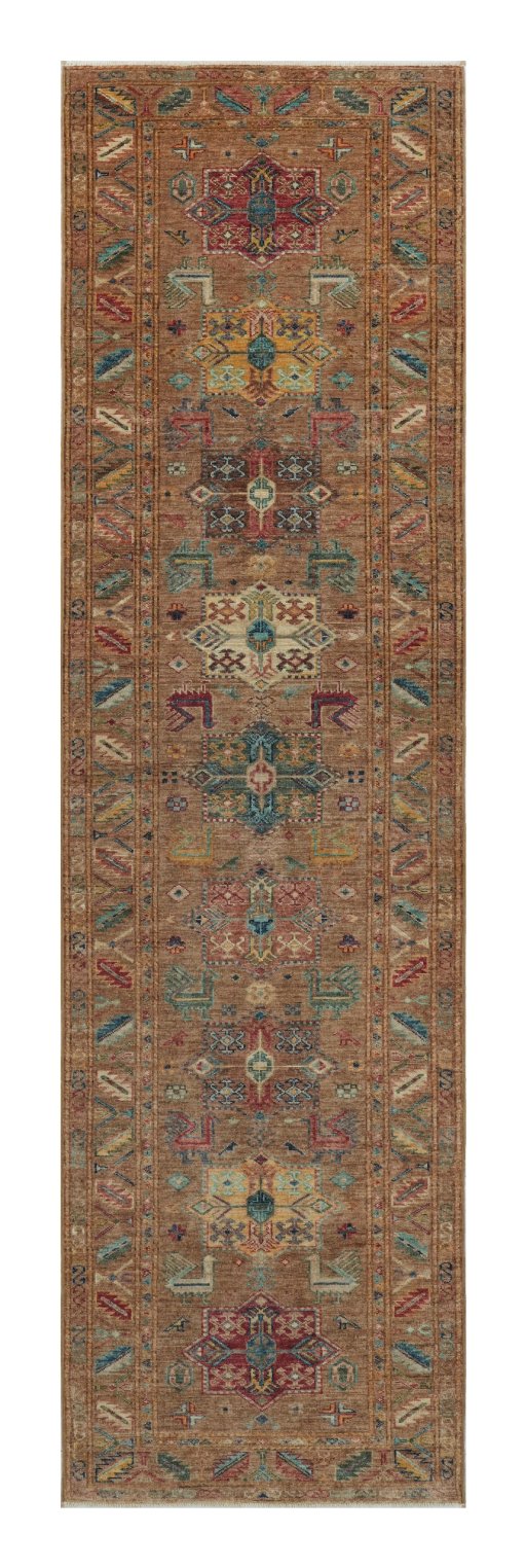 Full view of New Farahan rug from Pakistan, 305 × 83 cm in Brown tones