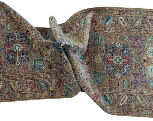 Full view of New Farahan rug from Pakistan, 305 × 83 cm in Brown tones