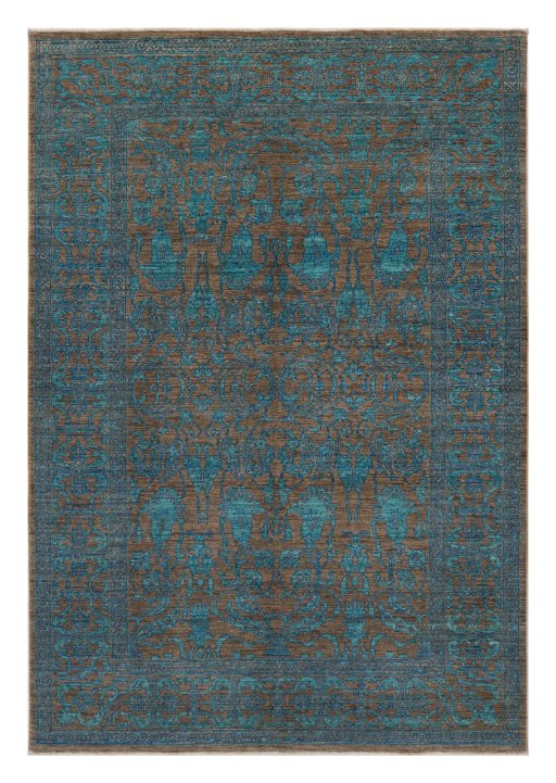Full view of New Farahan rug from Pakistan, 251 × 172 cm in Brown tones