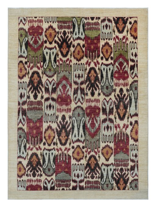 Full view of New Farahan rug from Pakistan, 262 × 189 cm in Beige tones