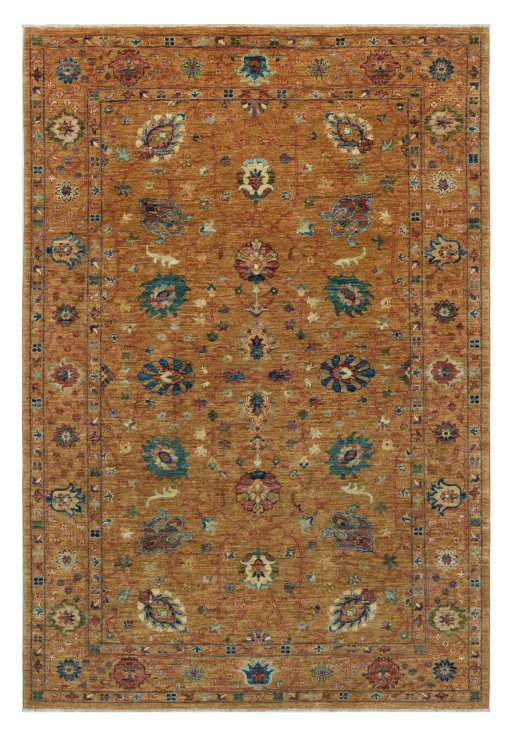 Full view of New Farahan rug from Pakistan, 248 × 169 cm in Yellow tones