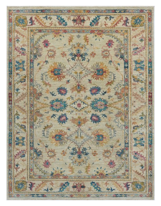 Full view of New Farahan rug from Pakistan, 223 × 170 cm in Beige tones
