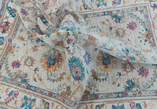 Full view of New Farahan rug from Pakistan, 223 × 170 cm in Beige tones