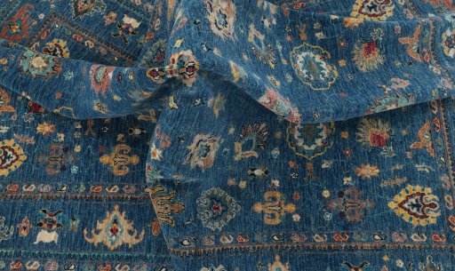 Full view of New Farahan rug from Pakistan, 240 × 166 cm in Blue tones