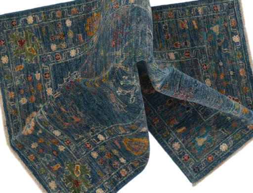 Full view of New Farahan rug from Pakistan, 125 × 81 cm in Blue tones