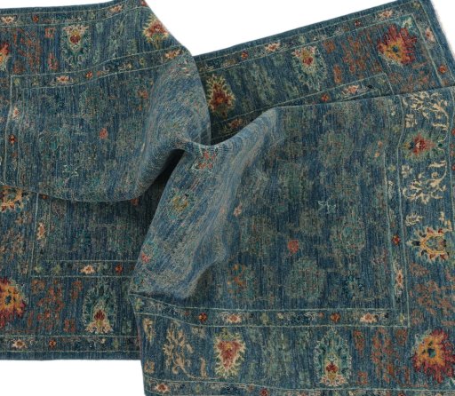 Full view of New Farahan rug from Pakistan, 197 × 147 cm in Blue tones