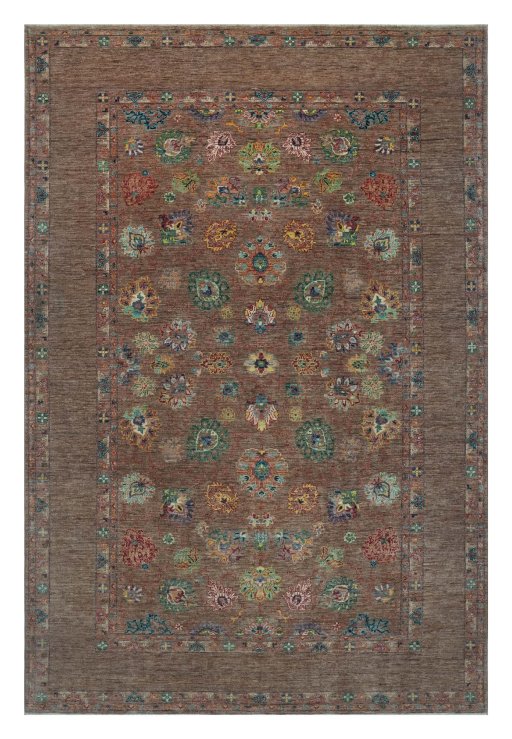 Full view of New Farahan rug from Pakistan, 305 × 198 cm in Beige tones