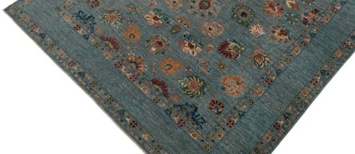 Backside of handmade New Farahan rug showing knot structure and weave density