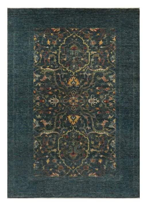 Full view of New Farahan rug from Pakistan, 244 × 168 cm in Green tones