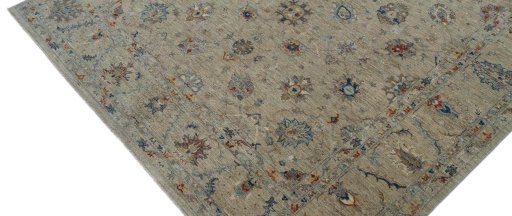 Backside of handmade New Farahan rug showing knot structure and weave density