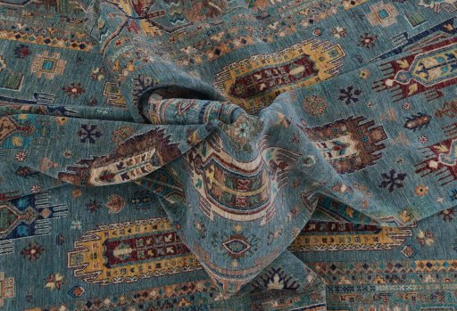 Full view of New Farahan rug from Pakistan, 417 × 304 cm in Blue tones