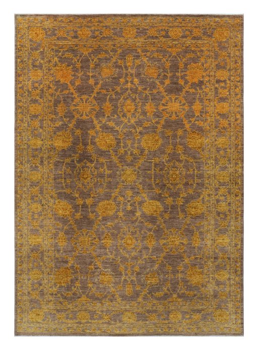 Full view of New Farahan rug from Pakistan, 298 × 207 cm in Brown tones