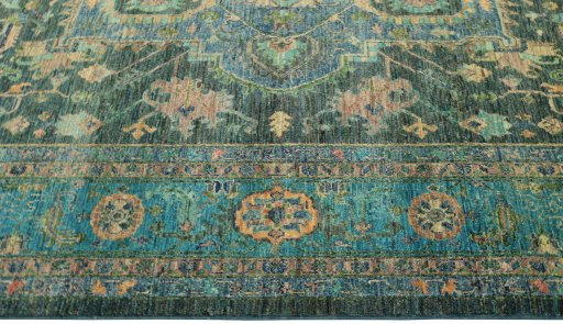 Full view of New Farahan rug from Pakistan, 325 × 240 cm in Green tones