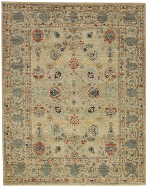 Full view of New Farahan rug from Pakistan, 262 × 206 cm in Gray tones