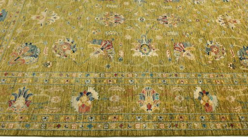 Full view of New Farahan rug from Pakistan, 234 × 169 cm in Green tones