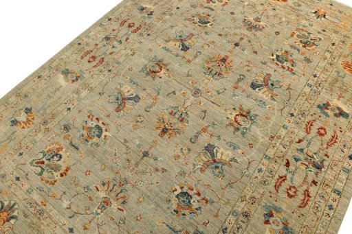 Backside of handmade New Farahan rug showing knot structure and weave density