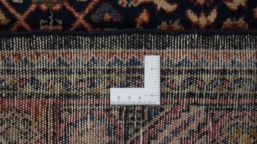 Full view of 2000s Farahan rug from Iran / Persia, 410 × 110 cm in Dark blue tones