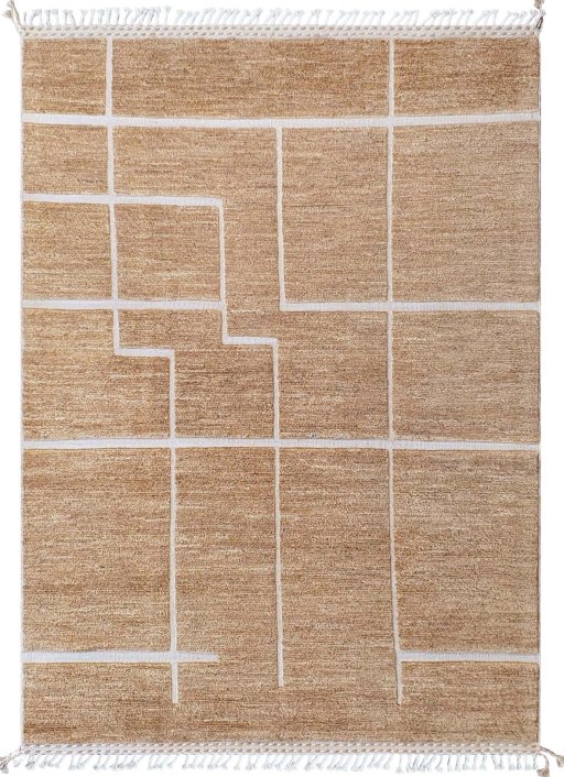 Full view of New Morocco rug from Pakistan, 247 × 176 cm in Brown tones
