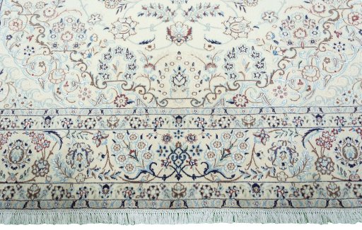 Full view of 2000s Nain rug from Iran / Persia, 346 × 235 cm in Beige tones