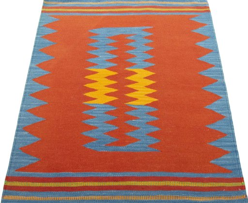 Close-up detail of New Kilim Sofre rug from Turkey showing Wool weave
