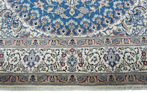Full view of 2000s Nain rug from Iran / Persia, 370 × 240 cm in Blue tones