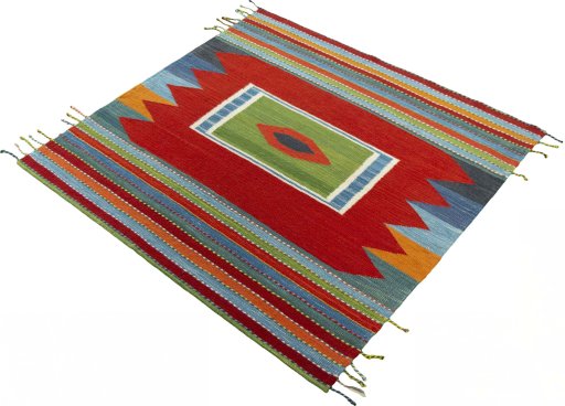 Corner detail of New Kilim Sofre rug showing border pattern and Wool pile