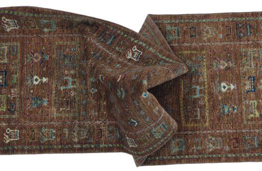 Full view of New Samarkand rug from Pakistan, 241 × 77 cm in Yellow tones