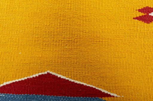 Backside of handmade New Kilim Dastan rug showing knot structure and weave density