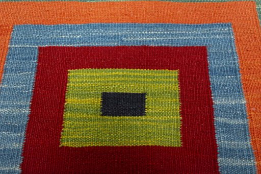 Backside of handmade New Kilim Sofre rug showing knot structure and weave density