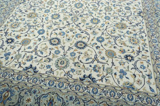 Close-up detail of 2000s Kashan rug from Iran / Persia showing Wool weave
