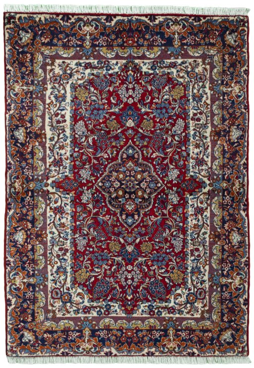 Full view of 2000s Jozan rug from Iran / Persia, 146 × 104 cm in Red tones