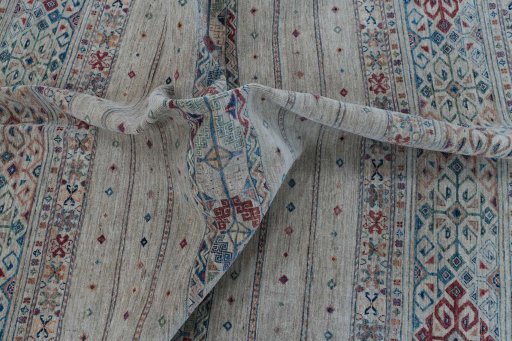 Full view of New Samarkand rug from Pakistan, 229 × 166 cm in Beige tones
