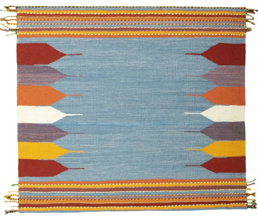 Full view of New Kilim Sofre rug from Turkey, 98 × 109 cm in Multi Color tones