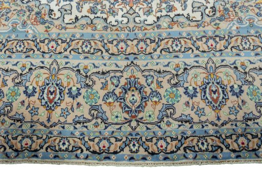 Full view of 2000s Yazd rug from Iran / Persia, 385 × 279 cm in Beige tones