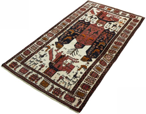 Corner detail of 1930s Baloch rug showing border pattern and Wool pile