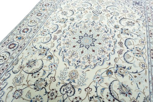 Backside of handmade 2000s Nain rug showing knot structure and weave density