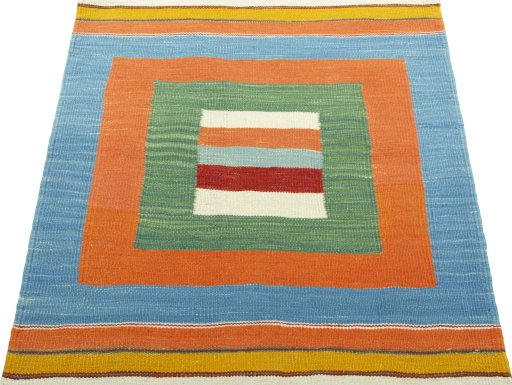 Close-up detail of New Kilim Sofre rug from Turkey showing Wool weave