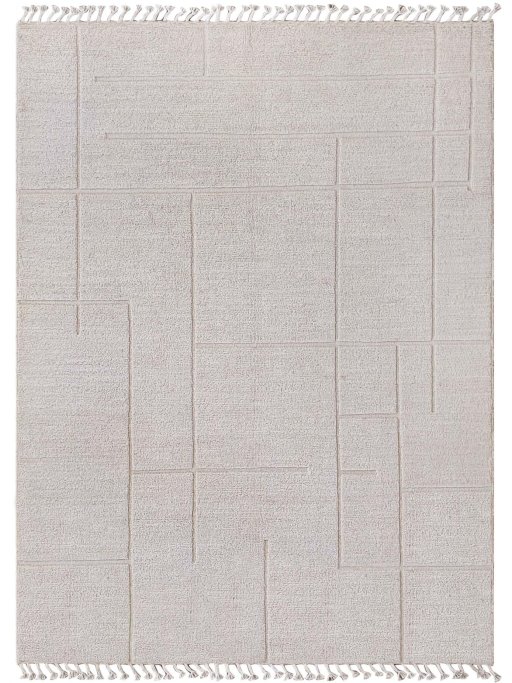 Full view of New Morocco rug from Pakistan, 241 × 179 cm in Beige tones