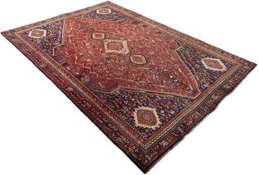 Close-up detail of 2000s Shiraz rug from Iran / Persia showing Wool weave